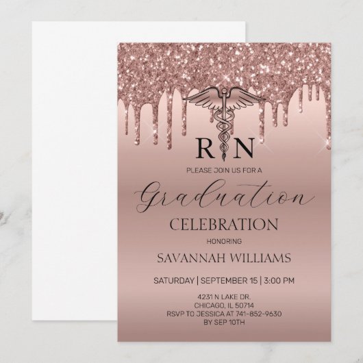 RN Nursing Abschluss Celebration Einladung (Vorne/Hinten)