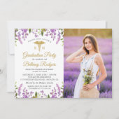 RN Nursing Abschluss Gold Lila Foto Einladung (Vorderseite)
