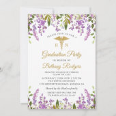 RN Nursing Abschluss Lila Floral Gold Foto Einladung (Rückseite)
