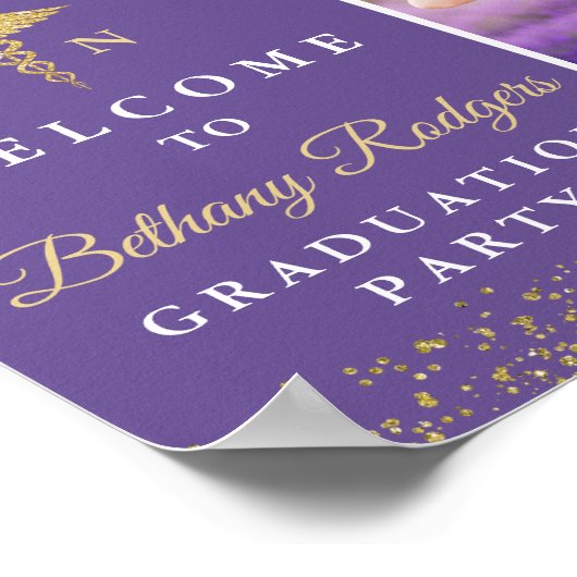 RN Nursing Abschluss Lila Gold Glitzer Foto Poster (Ecke)