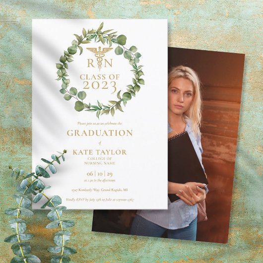 RN Nursing Elegant Garland Foto Graduation Party Einladung