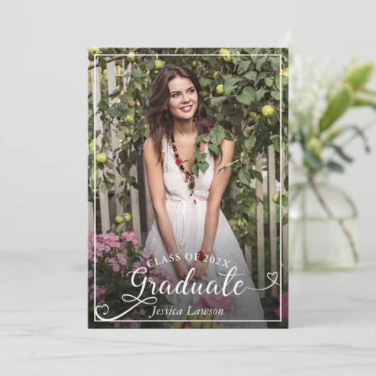 RN Nursing Graduation Party Rose Gold Floral Foto Einladung (Stehend Vorderseite)