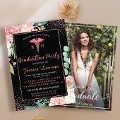 RN Nursing Graduation Party Rose Gold Floral Foto Einladung