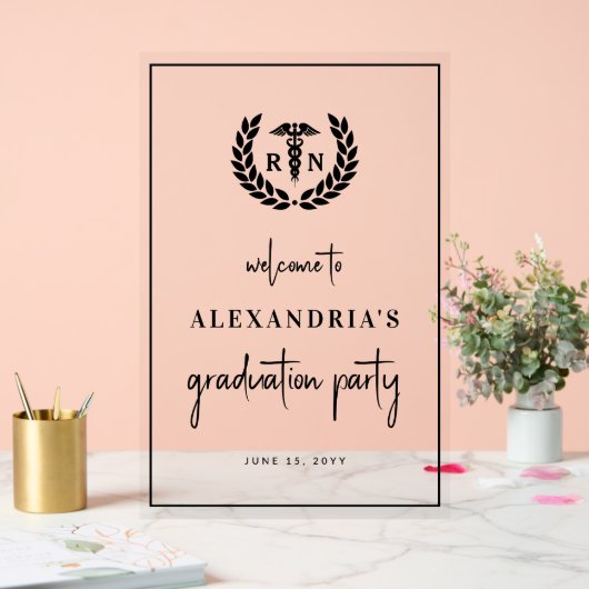 RN Nursing School Abschluss Elegante Begrüßung Acrylschild (Hochzeit)