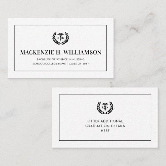 RN Nursing School Abschluss Name Card einfügen Telefonnummerkarte (Vorne/Hinten)
