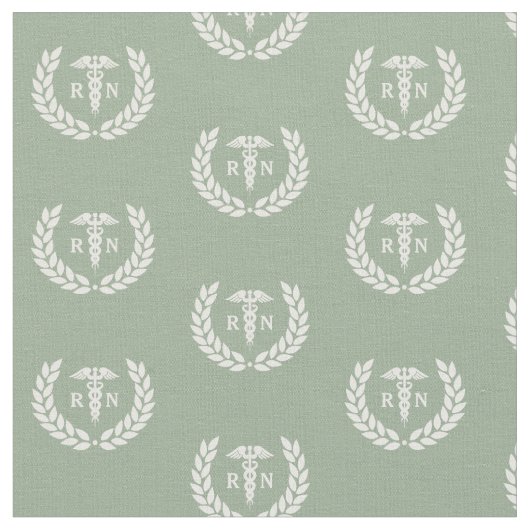 RN Nursing School Abschluss Pattern Sage Green Stoff (Nahaufnahme)