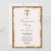 RN Nursing School Gold Glitzer Pink Abschluss Einladung (Vorderseite)