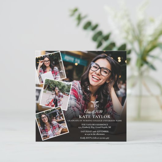 RN Pflege Foto Collage Abschluss Square Einladung (Stehend Vorderseite)