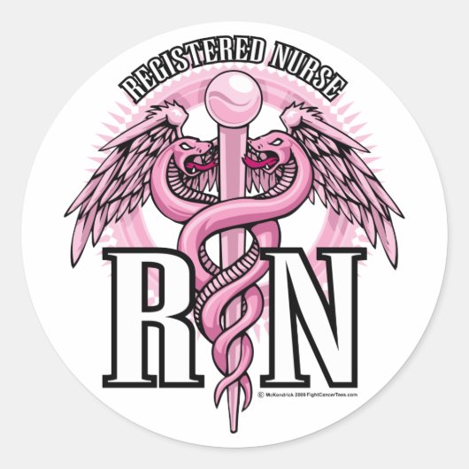RN Pink Caduceus Runder Aufkleber (Vorderseite)