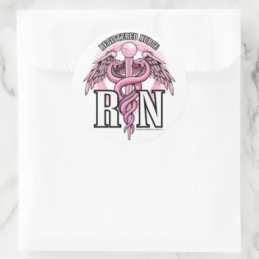 RN Pink Caduceus Runder Aufkleber (Tasche)