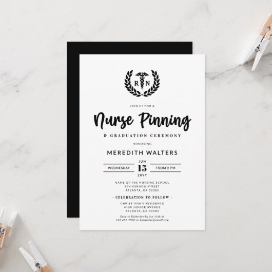 RN Pinning Zeremonie und Abschluss der Krankenpfle Einladung (Vorderseite/Rückseite Beispiel)