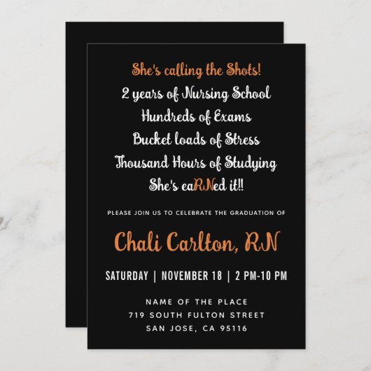 RN Registriert Nurse Leopard Typografy Abschluss Einladung (Vorne/Hinten)