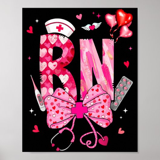 Rn Valentine Coquette Bow Stethoscope Nurse Girl W Poster (Vorne)