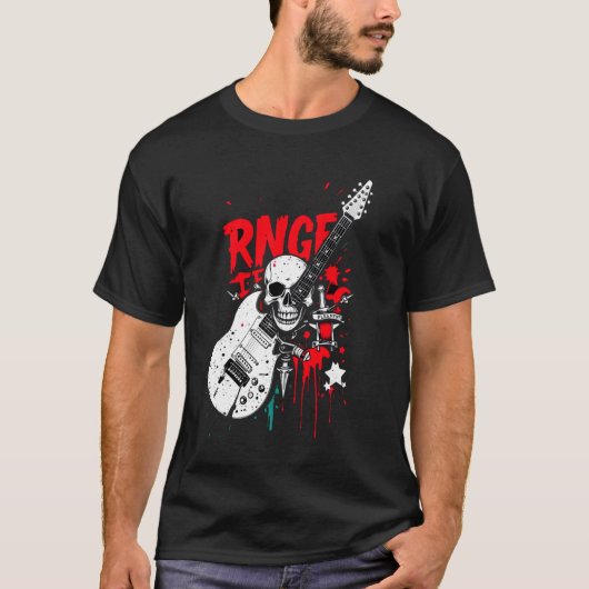 Rnge Electric Guitar Graffiti Skull Grunge T - Shi T-Shirt (Vorderseite)