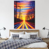 Road Between Electricity and Nature Dramatic Sun Leinwanddruck (Insitu (Schlafzimmer))