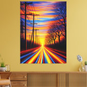 Road Between Electricity and Nature Dramatic Sun Leinwanddruck (Insitu (Wohnzimmer))