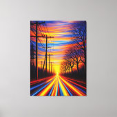 Road Between Electricity and Nature Dramatic Sun Leinwanddruck (Vorderseite)