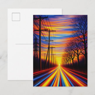 Road Between Electricity and Nature Dramatic Sun Postkarte