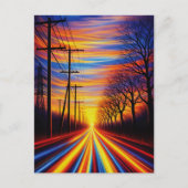 Road Between Electricity and Nature Dramatic Sun Postkarte (Vorderseite)
