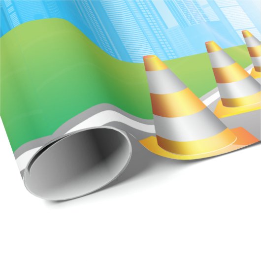 Road Cones Leading To A City Wrapping Paper Geschenkpapier (Rolleneckpunkt)
