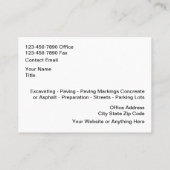 Road Construction Asphalt And Concrete Visitenkarte (Rückseite)