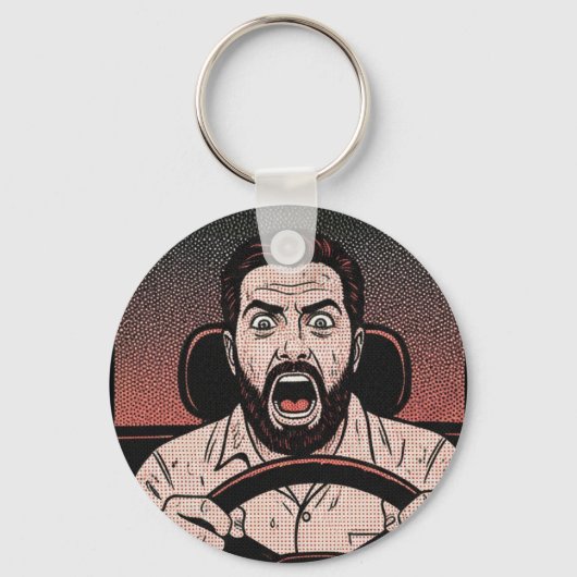 Road Rage Comic – Driver’s Fury Unleashed Schlüsselanhänger (Vorderseite)