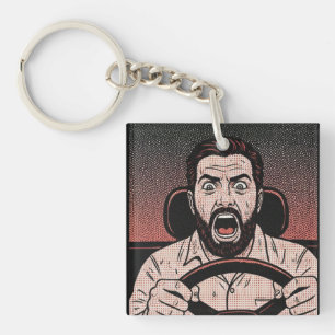 Road Rage Comic – Unkontrollierte Wut des Fahrers Schlüsselanhänger