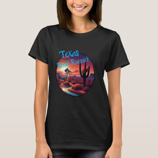 Road Runner Texas Wüste Sunset Cactus Running Bir T-Shirt (Vorderseite)