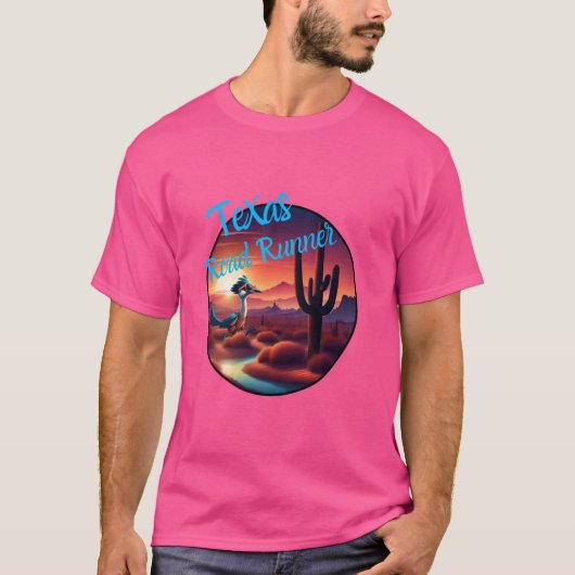 Road Runner Texas Wüste Sunset Cactus Running Bir T-Shirt (Vorderseite)