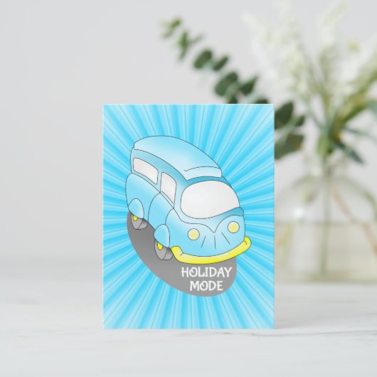 Road Trip Blue Van Postkarte (Stehend Vorderseite)