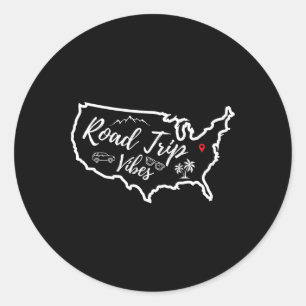 Road Trip Vibes Karte Usa Familienfreund Girl Reis Runder Aufkleber