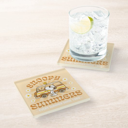 Road Trippin | Erdnüsse Snoopy Summers Glasuntersetzer (Schrägansicht)