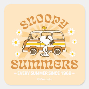 Road Trippin   Erdnüsse Snoopy Summers Quadratischer Aufkleber