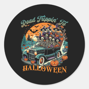 Road Trippin' to Halloween Summer SkeletRoad Ca Runder Aufkleber