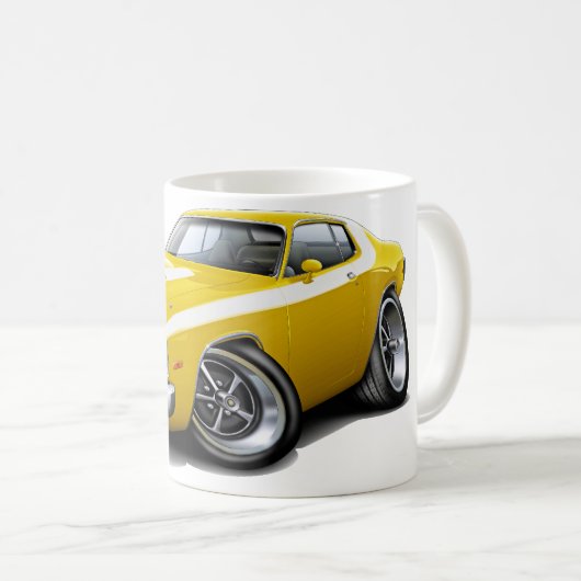 Roadrunner-Gelb-Weißes Auto 1973-74 Kaffeetasse (VorderseiteRechts)