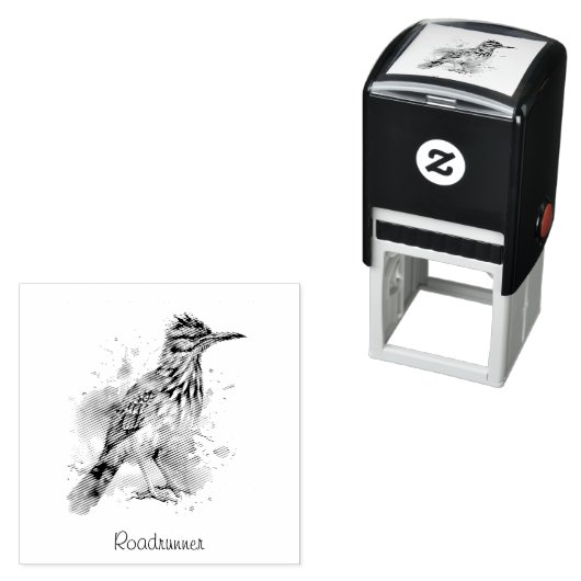 Roadrunner in lebendiger Aquarellfarbe, anpassbar Permastempel (Beispiel)