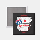 Roadtrip '21 Arkansas - quadratischer (rot/schwarz Magnet (Vorderseite/Rückseite)