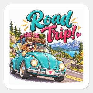 Roadtrip-Abenteuer-Reise Quadratischer Aufkleber