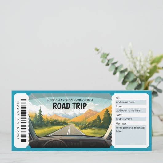 Roadtrip-Geschenkgutschein, Roadtrip-Geschenk Einladung (Stehend Vorderseite)