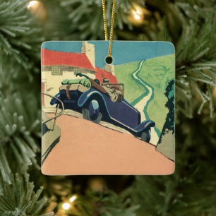 Roadtrip mit einem Oldtimer-Cabrio auf dem Land Keramikornament