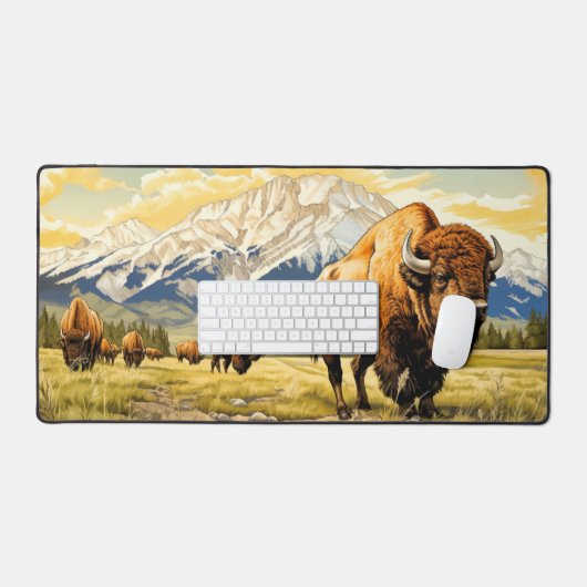 Roaming Bison Illustration Schreibtischunterlage (Tastatur & Maus)