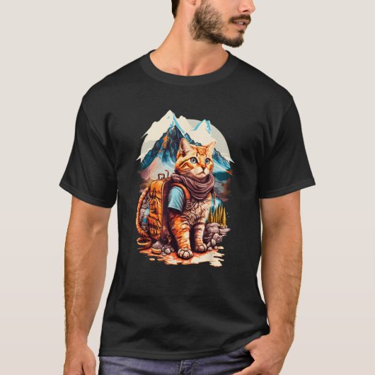 Roaming der Peaks Tourist Cat Backpacking Design T-Shirt (Vorderseite)