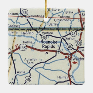Roanoake Rapids NC Vintag Map Keramikornament