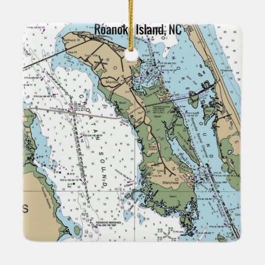 Roanoke Island NC Chart Keramikornament (Rückseite)