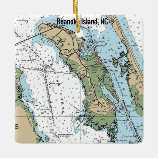 Roanoke Island NC Chart Keramikornament (Vorderseite)
