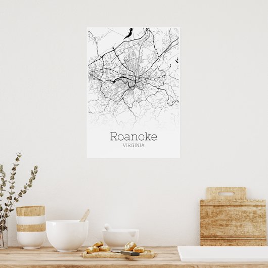 Roanoke Map - Virginia - City Map Poster (Küche)