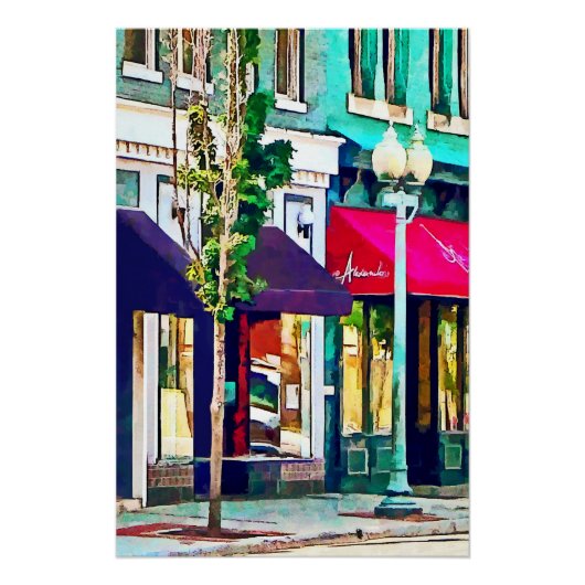 Roanoke VA Street mit Restaurant Poster (Vorderseite)