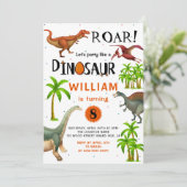Roar Boys Dinosaur Birthday Jungle Party Einladung (Stehend Vorderseite)