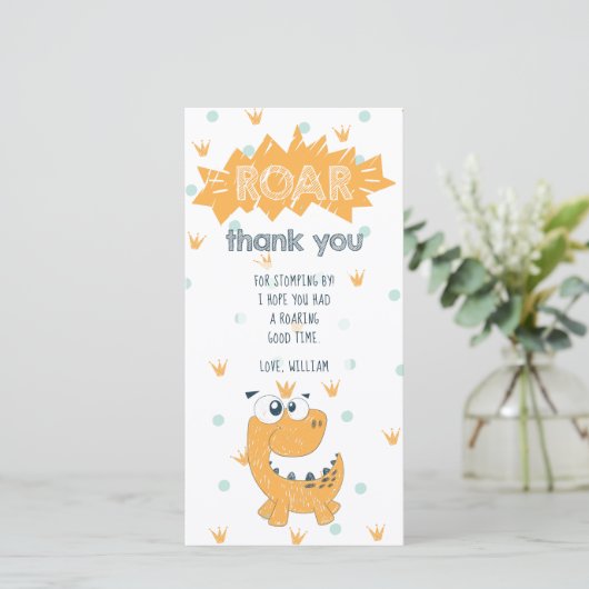 Roar Dinosaur Birthday Danke Karte (Stehend Vorderseite)