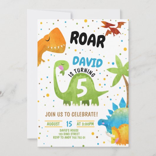 Roar Dinosaur Birthday Einladungen Boy (Vorderseite)